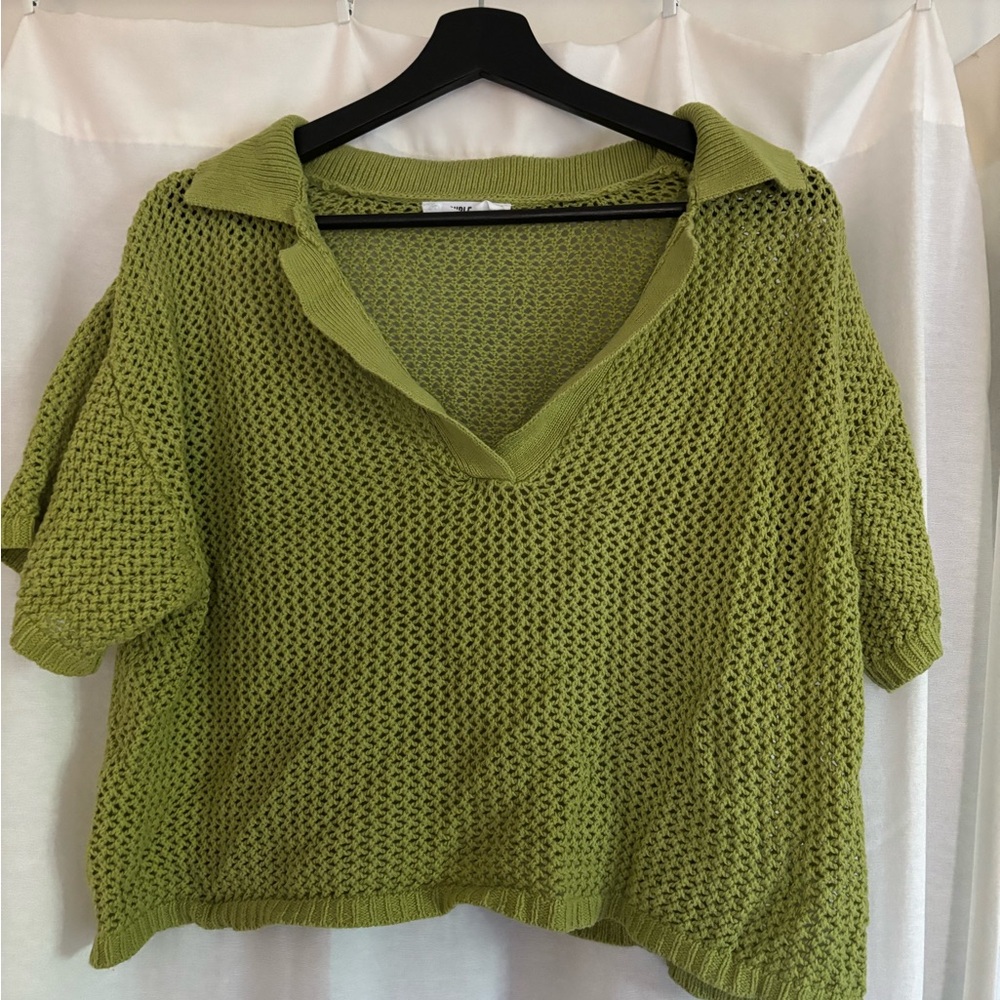 Double Zero Cropped Short Sleeve Knitted Sweater
